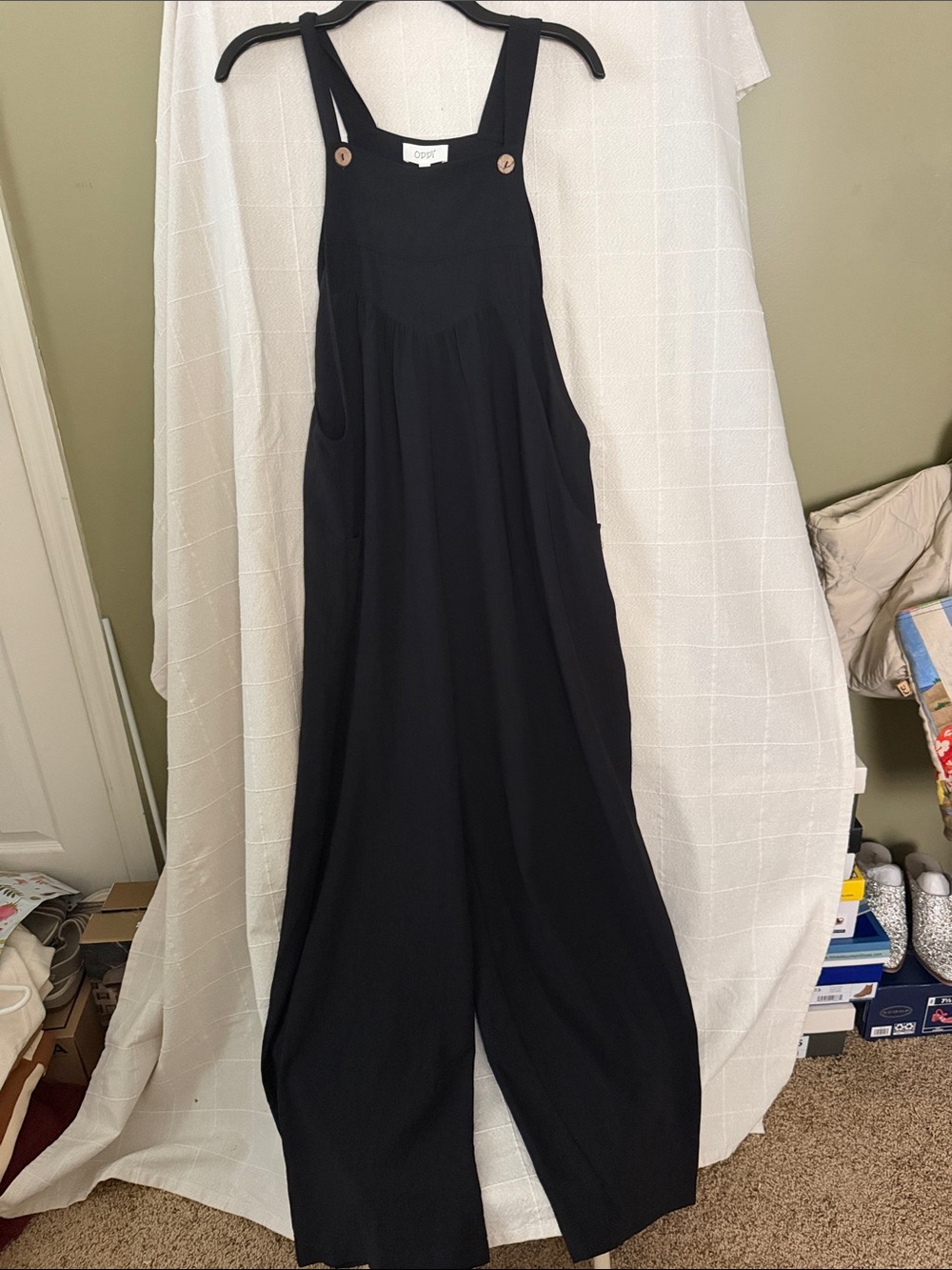 ODDY Black Wide-Leg Overall Jumpsuit with Button Straps